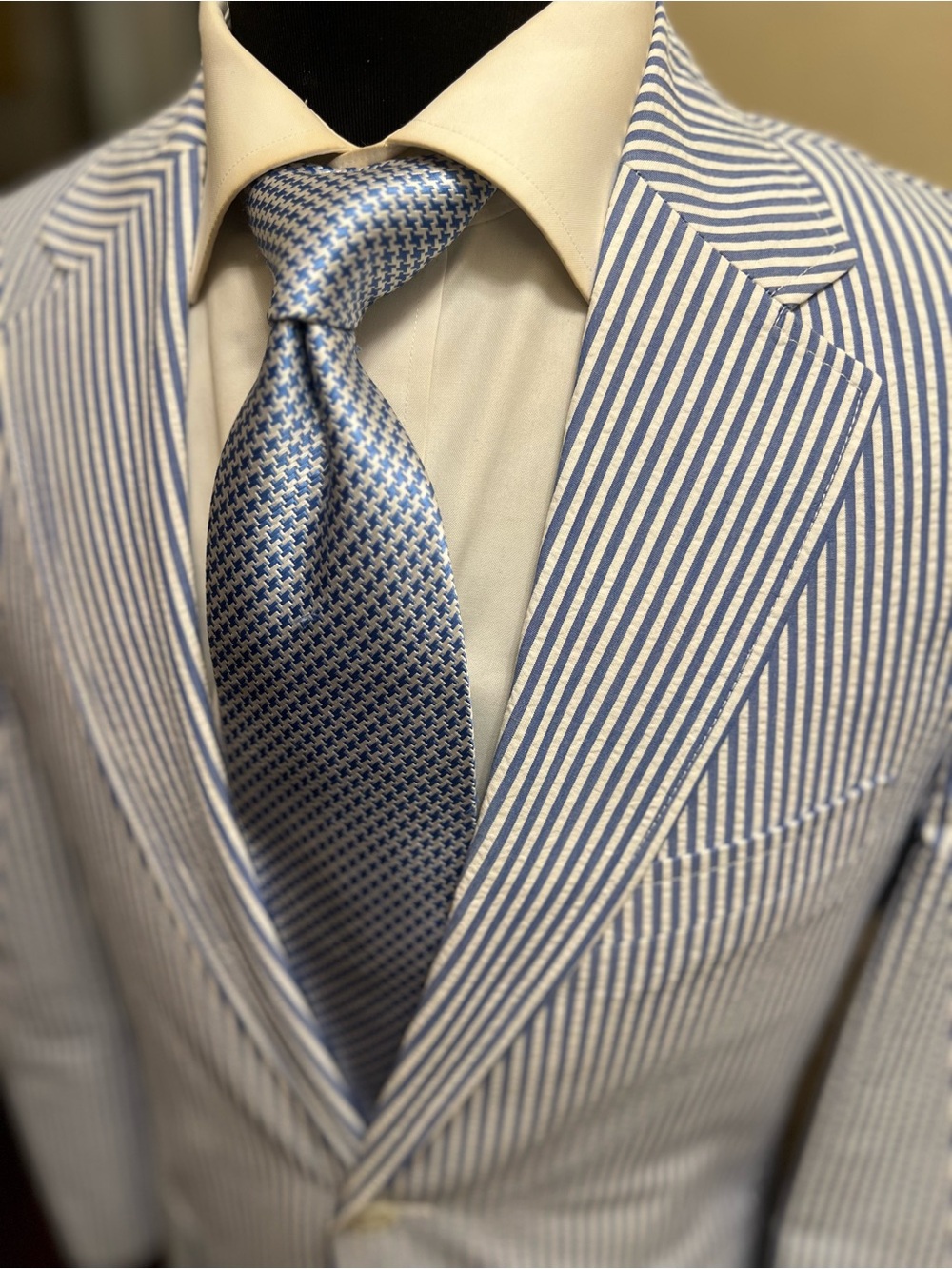 NWOT Light Blue and White Striped Seersucker Sport Coat Blazer Jacket Men 38-40R